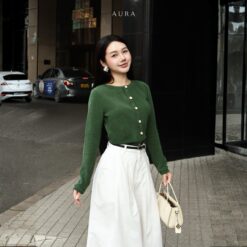 Áo Cardigan Dài Tay Nữ AURA - Chất Ticken Len Cao Cấp, Dệt Gân, Đứng Form Thanh Lịch - AURA